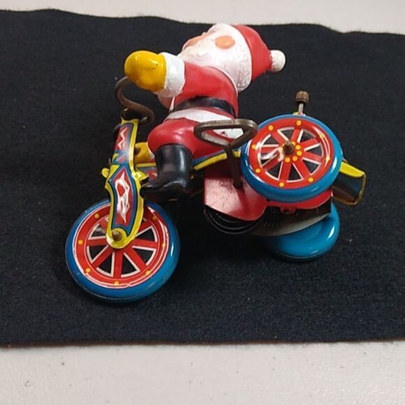 Vintage Litho Tin Wind-up Toy w/ Key Tricycle Celluloid Santa Cottagecore - Picture 5 of 6